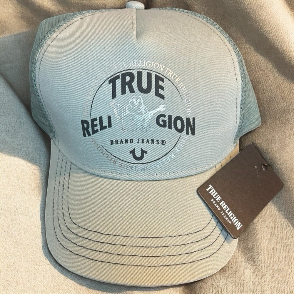 True Religion TR Buddha Trucker Hat Green Bay Mesh‎ Back Snapback OS NWT
